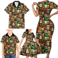 Hawaiian Santa Christmas Pattern Family Matching Short Sleeve Bodycon Dress and Hawaiian Shirt Black Version - Wonder Print Shop