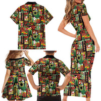 Hawaiian Santa Christmas Pattern Family Matching Short Sleeve Bodycon Dress and Hawaiian Shirt Black Version - Wonder Print Shop