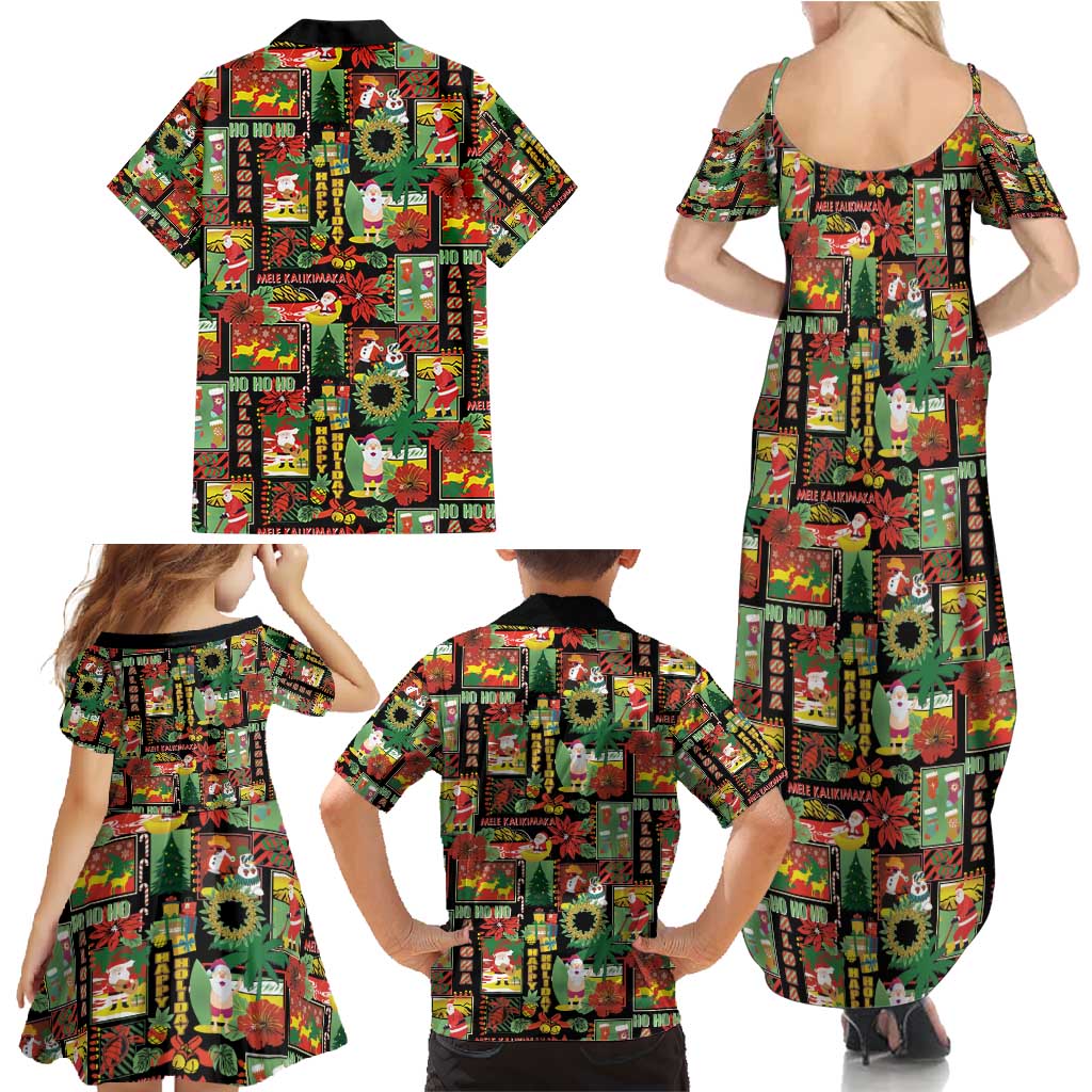Hawaiian Santa Christmas Pattern Family Matching Summer Maxi Dress and Hawaiian Shirt Black Version - Wonder Print Shop
