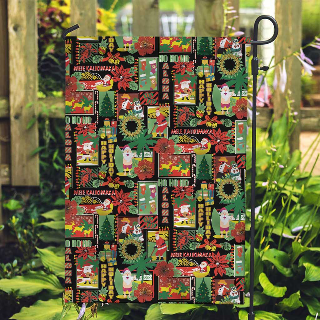 Hawaiian Santa Christmas Pattern Garden Flag Black Version - Wonder Print Shop