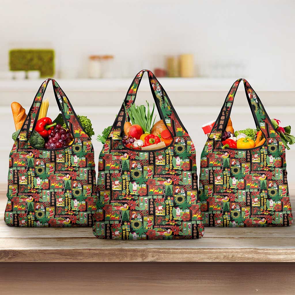 Hawaiian Santa Christmas Pattern Grocery Bag Black Version - Wonder Print Shop