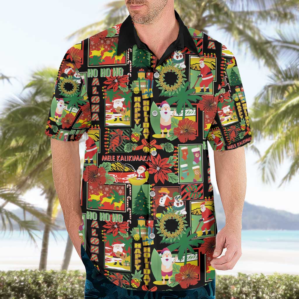 Hawaiian Santa Christmas Pattern Hawaiian Shirt Black Version - Wonder Print Shop