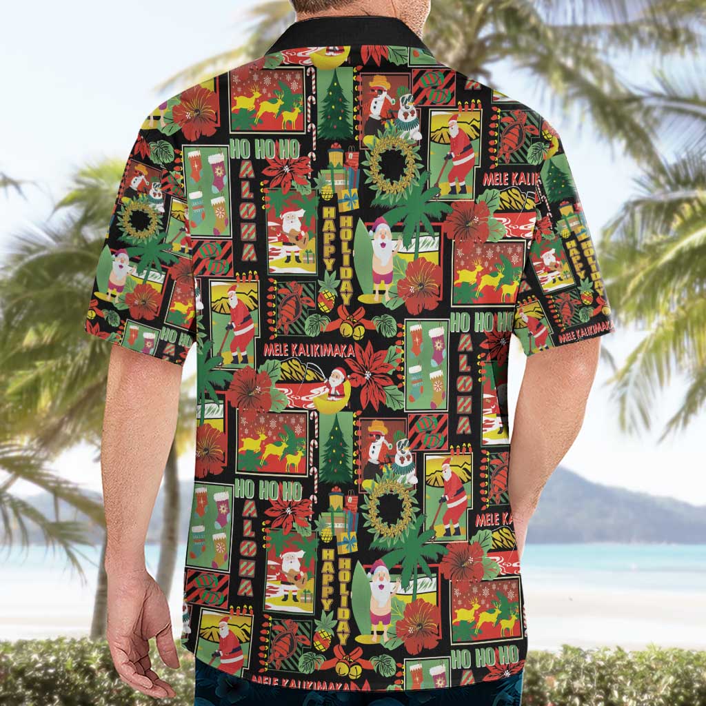 Hawaiian Santa Christmas Pattern Hawaiian Shirt Black Version - Wonder Print Shop