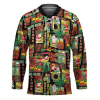 Hawaiian Santa Christmas Pattern Hockey Jersey Black Version - Wonder Print Shop
