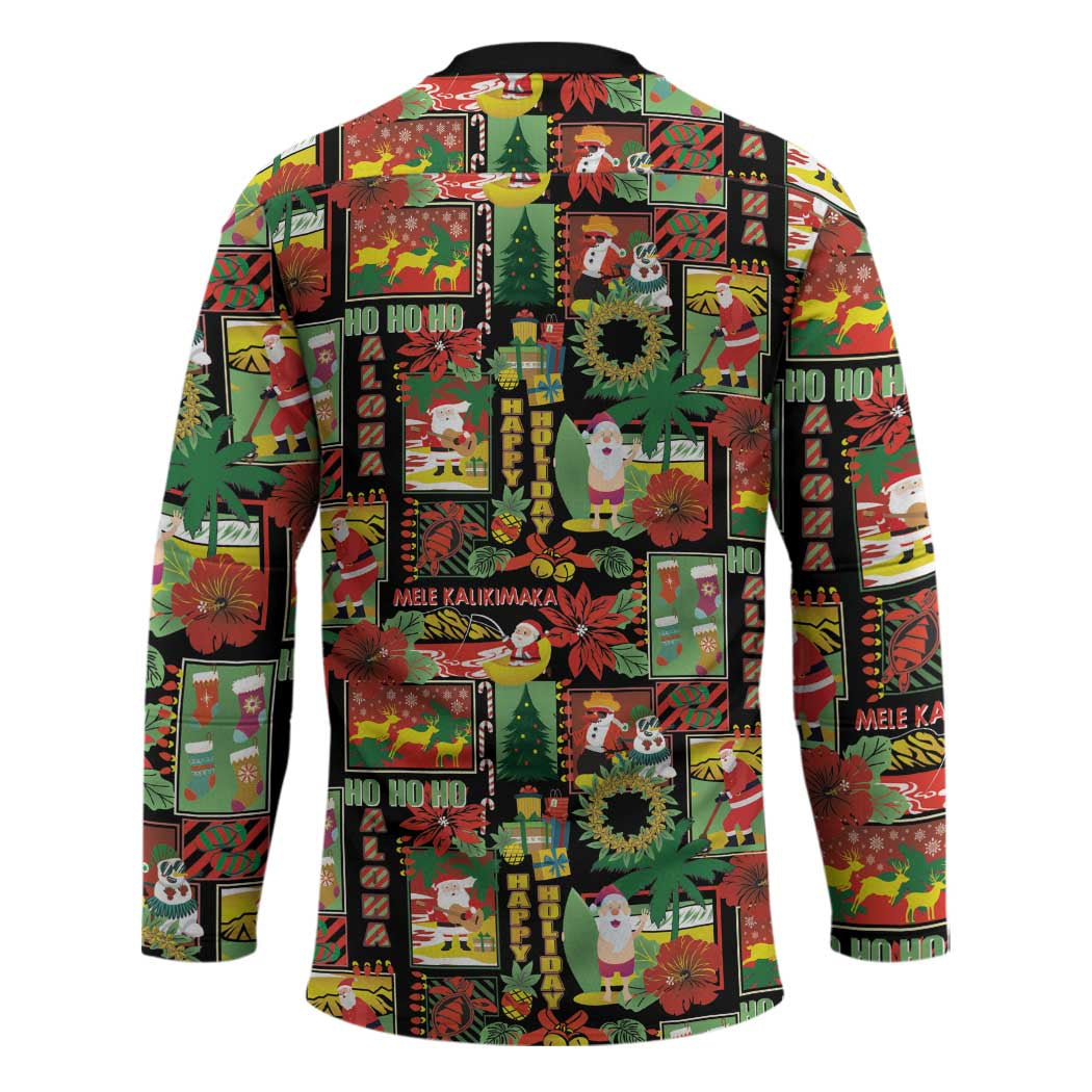 Hawaiian Santa Christmas Pattern Hockey Jersey Black Version - Wonder Print Shop
