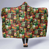 Hawaiian Santa Christmas Pattern Hooded Blanket Black Version - Wonder Print Shop