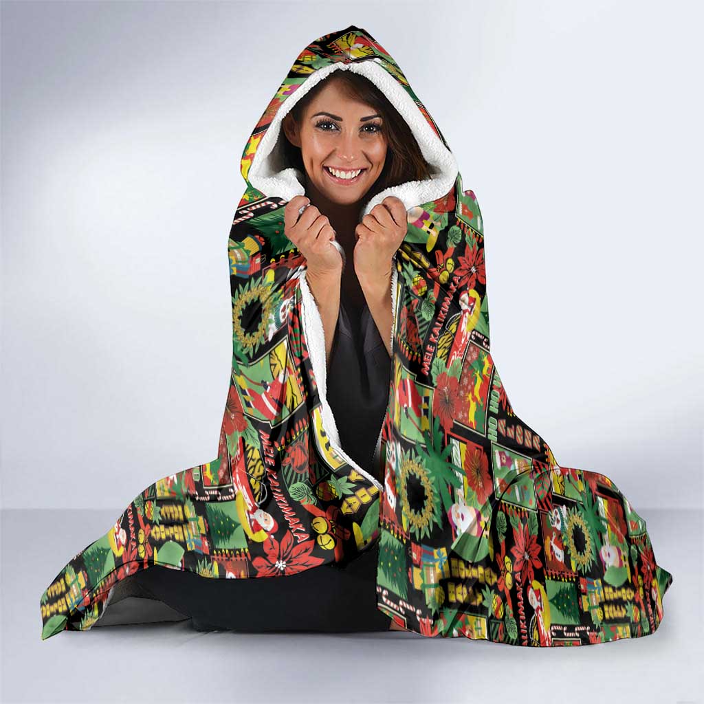 Hawaiian Santa Christmas Pattern Hooded Blanket Black Version - Wonder Print Shop