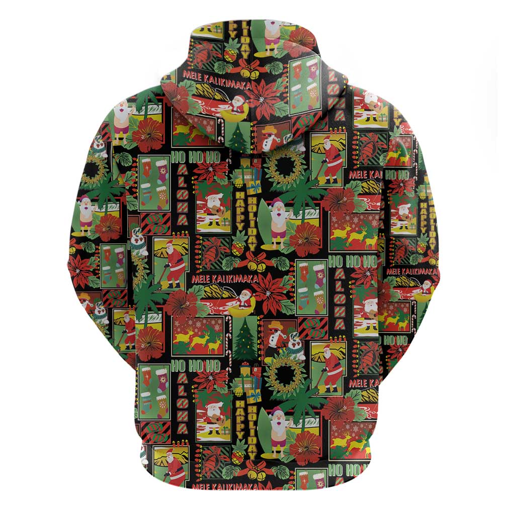 Hawaiian Santa Christmas Pattern Hoodie Black Version - Wonder Print Shop