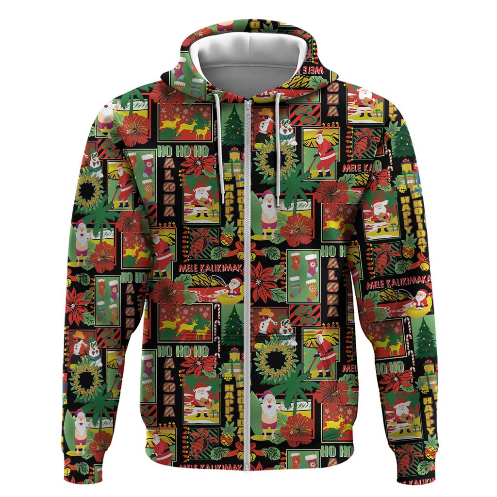 Hawaiian Santa Christmas Pattern Hoodie Black Version - Wonder Print Shop