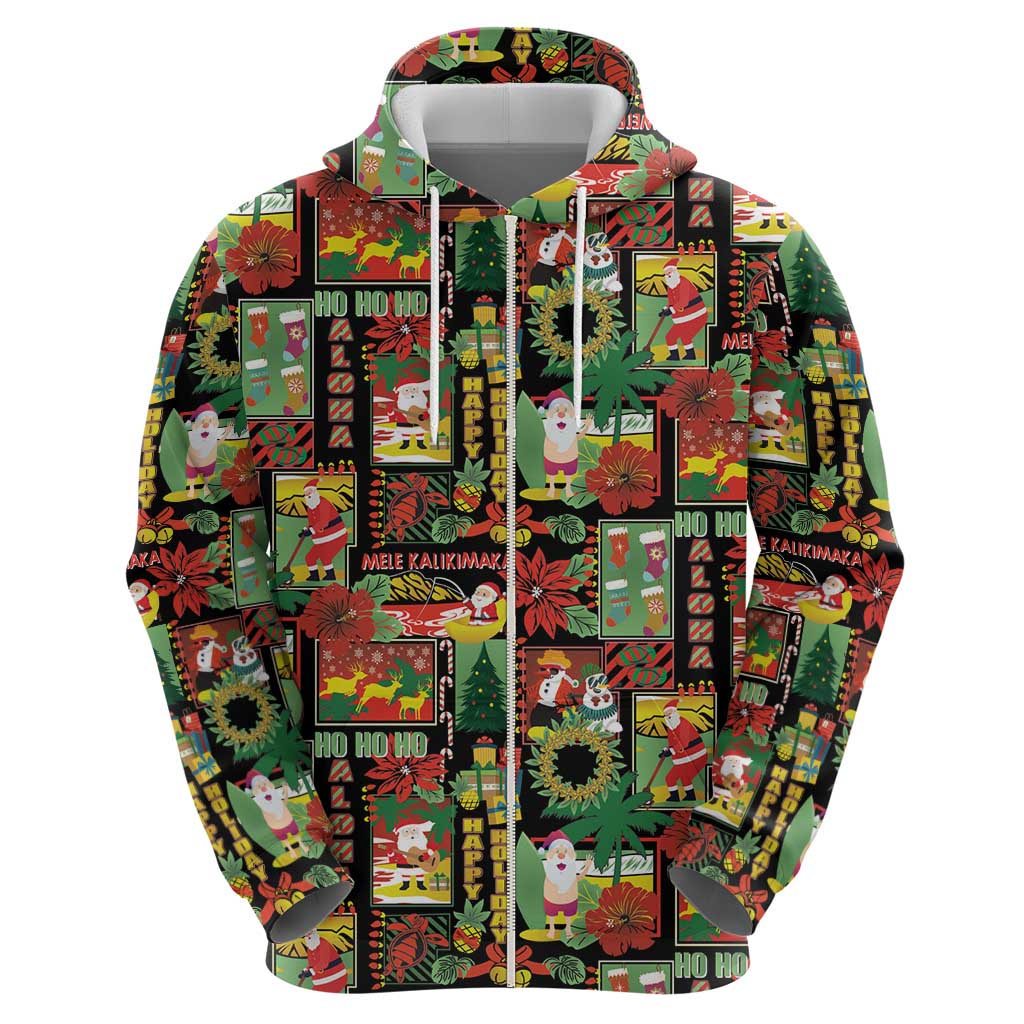 Hawaiian Santa Christmas Pattern Hoodie Black Version - Wonder Print Shop