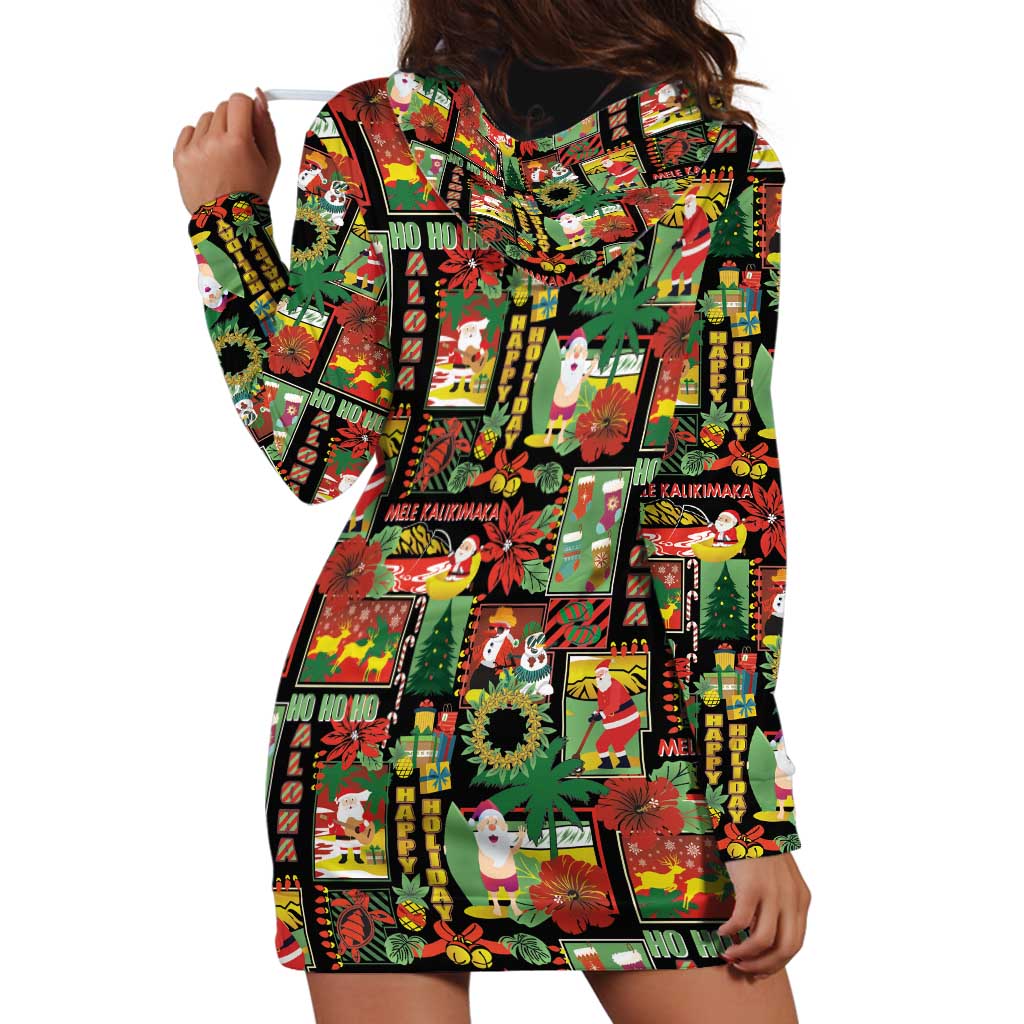Hawaiian Santa Christmas Pattern Hoodie Dress Black Version - Wonder Print Shop