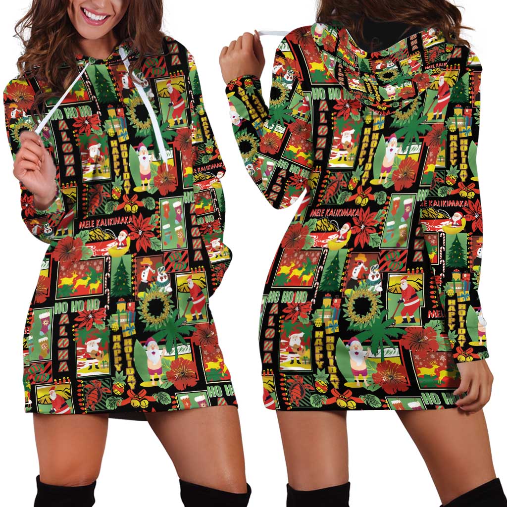 Hawaiian Santa Christmas Pattern Hoodie Dress Black Version - Wonder Print Shop