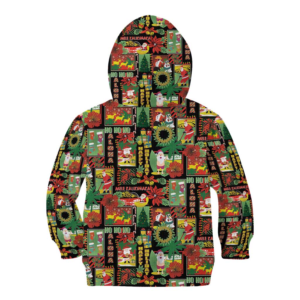 Hawaiian Santa Christmas Pattern Kid Hoodie Black Version - Wonder Print Shop