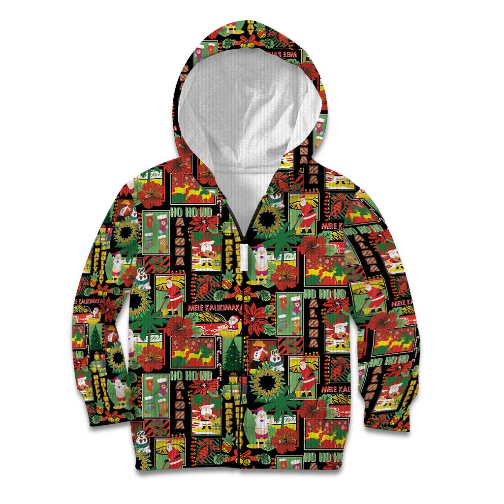 Hawaiian Santa Christmas Pattern Kid Hoodie Black Version - Wonder Print Shop