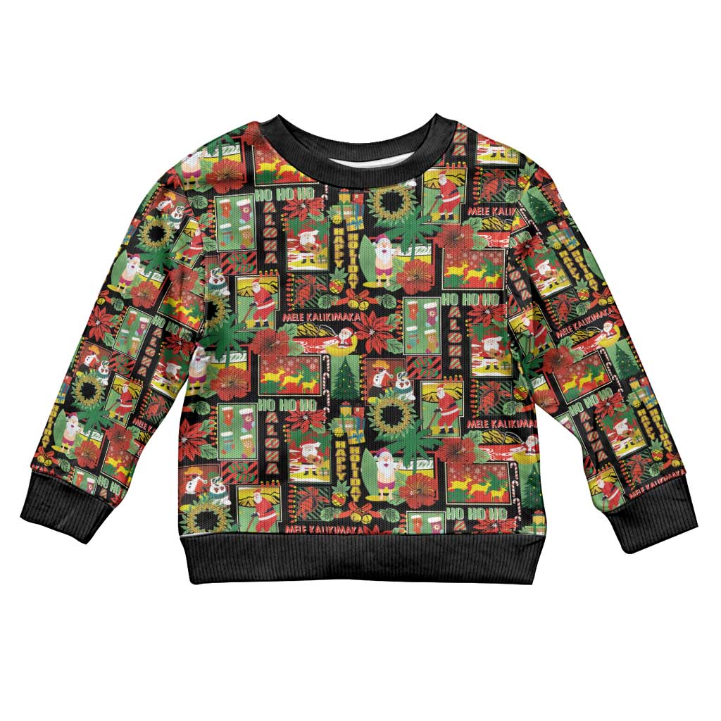 Hawaiian Santa Christmas Pattern Kid Ugly Christmas Sweater Black Version - Wonder Print Shop