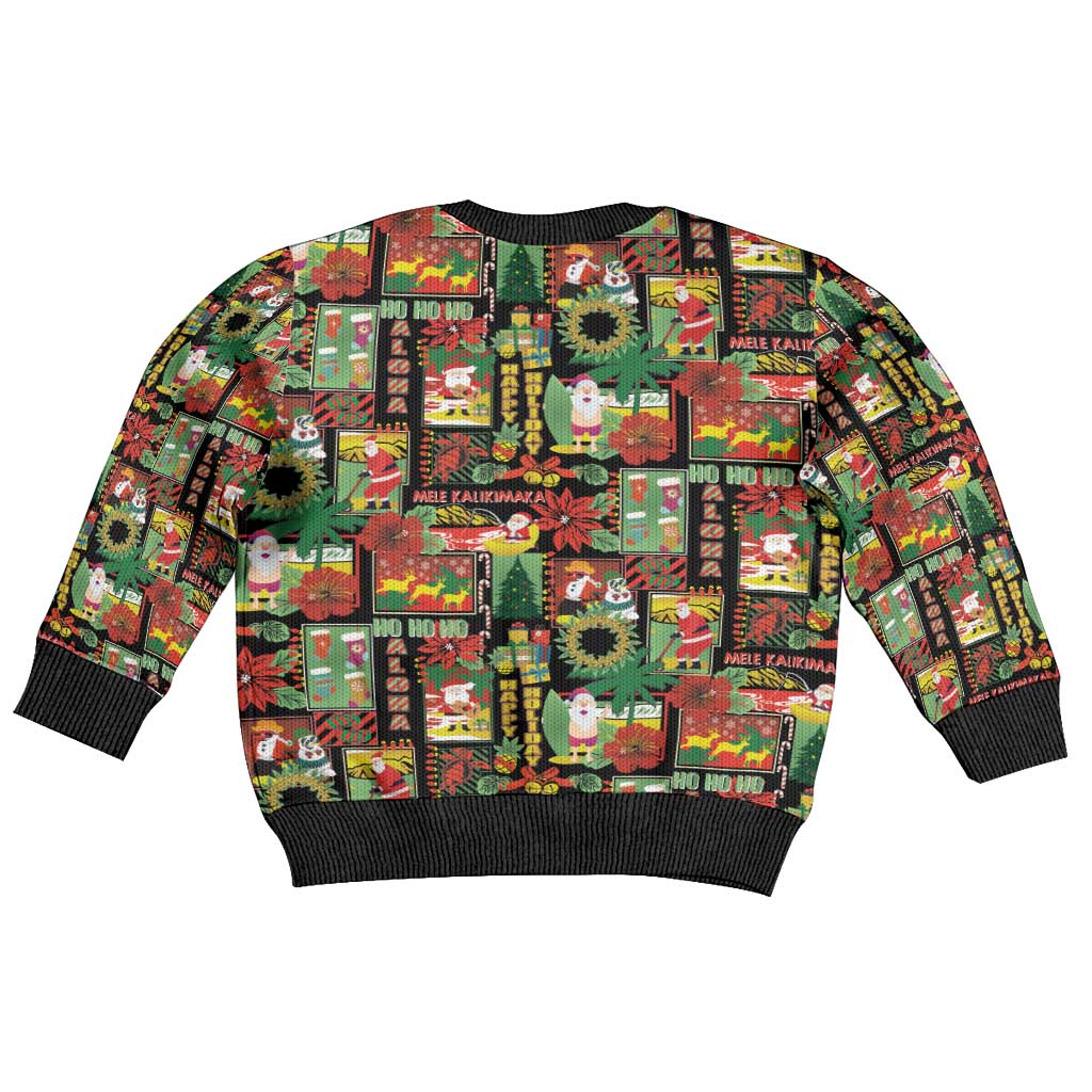 Hawaiian Santa Christmas Pattern Kid Ugly Christmas Sweater Black Version - Wonder Print Shop