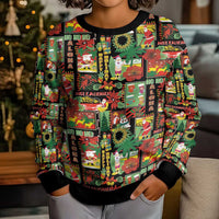 Hawaiian Santa Christmas Pattern Kid Ugly Christmas Sweater Black Version - Wonder Print Shop
