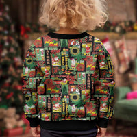 Hawaiian Santa Christmas Pattern Kid Ugly Christmas Sweater Black Version - Wonder Print Shop