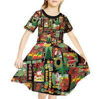 Hawaiian Santa Christmas Pattern Kid Short Sleeve Dress Black Version - Wonder Print Shop