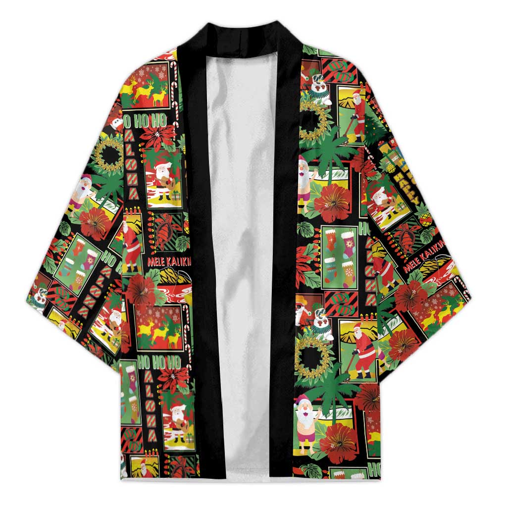 Hawaiian Santa Christmas Pattern Kimono Black Version - Wonder Print Shop