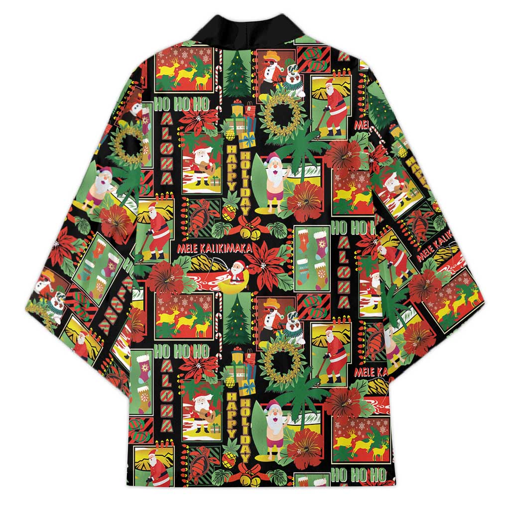 Hawaiian Santa Christmas Pattern Kimono Black Version - Wonder Print Shop