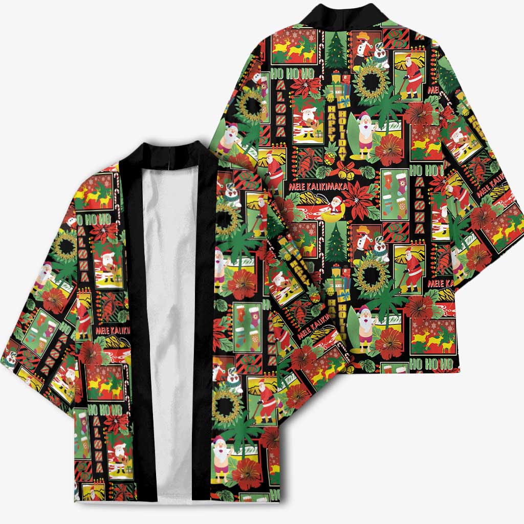 Hawaiian Santa Christmas Pattern Kimono Black Version - Wonder Print Shop