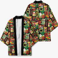 Hawaiian Santa Christmas Pattern Kimono Black Version - Wonder Print Shop