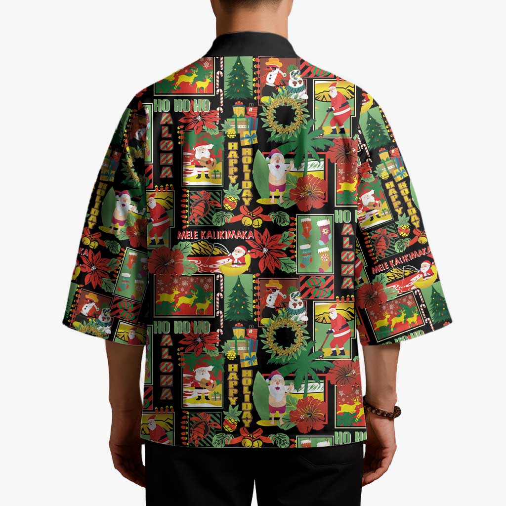 Hawaiian Santa Christmas Pattern Kimono Black Version - Wonder Print Shop