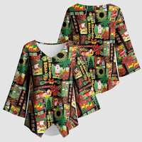 Hawaiian Santa Christmas Pattern Kimono Sleeve Blouse Black Version - Wonder Print Shop