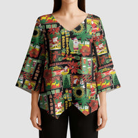Hawaiian Santa Christmas Pattern Kimono Sleeve Blouse Black Version - Wonder Print Shop