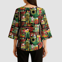 Hawaiian Santa Christmas Pattern Kimono Sleeve Blouse Black Version - Wonder Print Shop