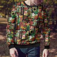 Hawaiian Santa Christmas Pattern Ugly Christmas Sweater Black Version - Wonder Print Shop