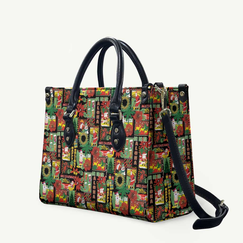 Hawaiian Santa Christmas Pattern Leather Bag Black Version - Wonder Print Shop