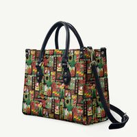 Hawaiian Santa Christmas Pattern Leather Bag Black Version - Wonder Print Shop