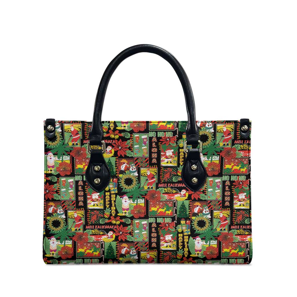 Hawaiian Santa Christmas Pattern Leather Bag Black Version - Wonder Print Shop
