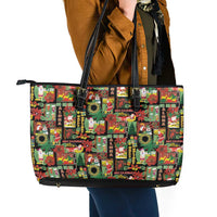 Hawaiian Santa Christmas Pattern Leather Tote Bag Black Version - Wonder Print Shop