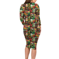 Hawaiian Santa Christmas Pattern Long Sleeve Bodycon Dress Black Version - Wonder Print Shop
