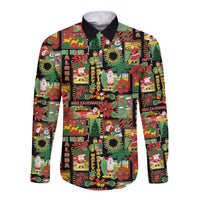 Hawaiian Santa Christmas Pattern Long Sleeve Button Shirt Black Version - Wonder Print Shop