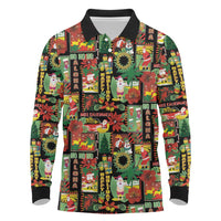 Hawaiian Santa Christmas Pattern Long Sleeve Polo Shirt Black Version - Wonder Print Shop