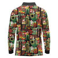 Hawaiian Santa Christmas Pattern Long Sleeve Polo Shirt Black Version - Wonder Print Shop