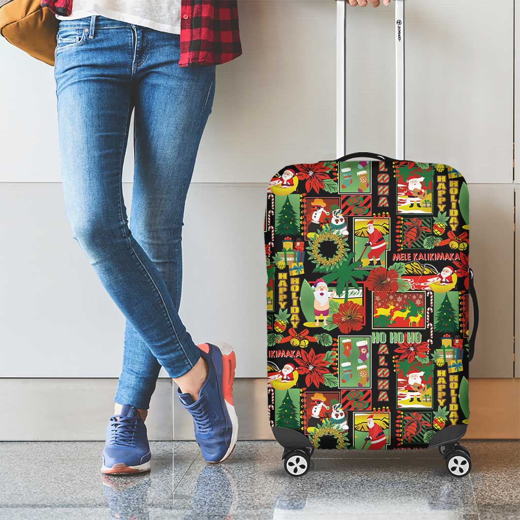 Hawaiian Santa Christmas Pattern Luggage Cover Black Version - Wonder Print Shop