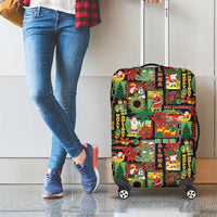 Hawaiian Santa Christmas Pattern Luggage Cover Black Version - Wonder Print Shop