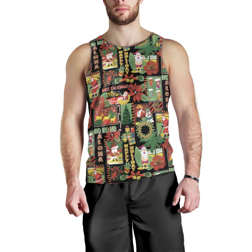 Hawaiian Santa Christmas Pattern Men Tank Top Black Version - Wonder Print Shop