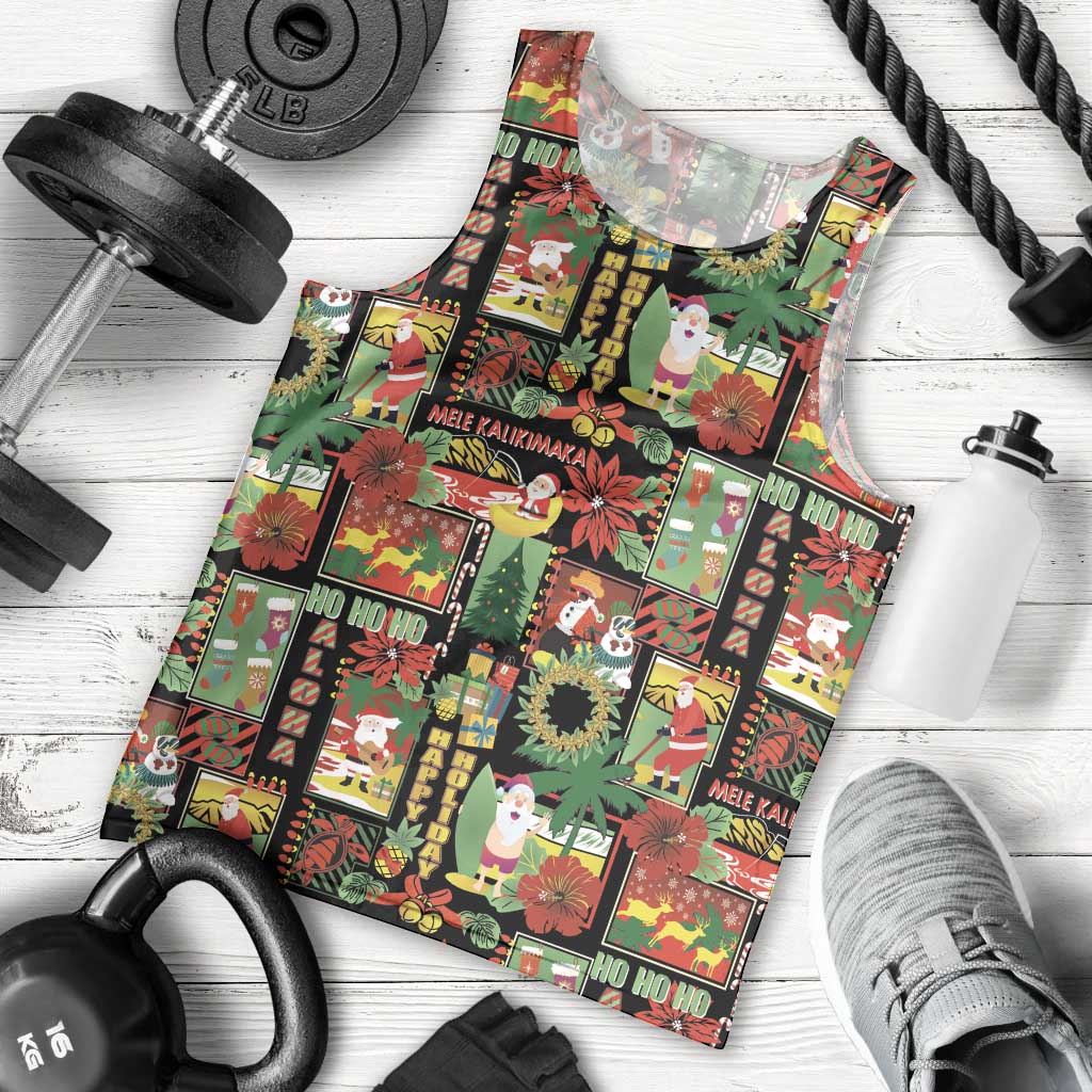 Hawaiian Santa Christmas Pattern Men Tank Top Black Version - Wonder Print Shop