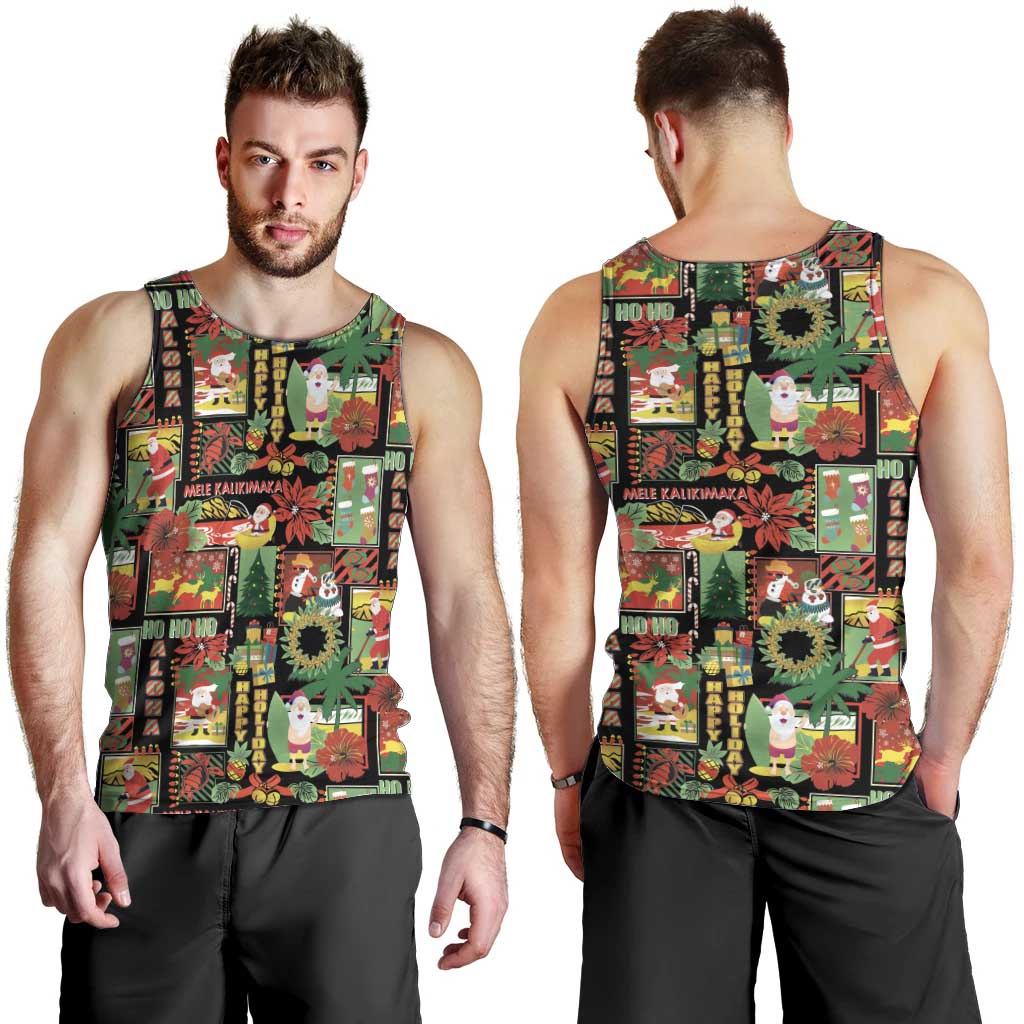 Hawaiian Santa Christmas Pattern Men Tank Top Black Version - Wonder Print Shop
