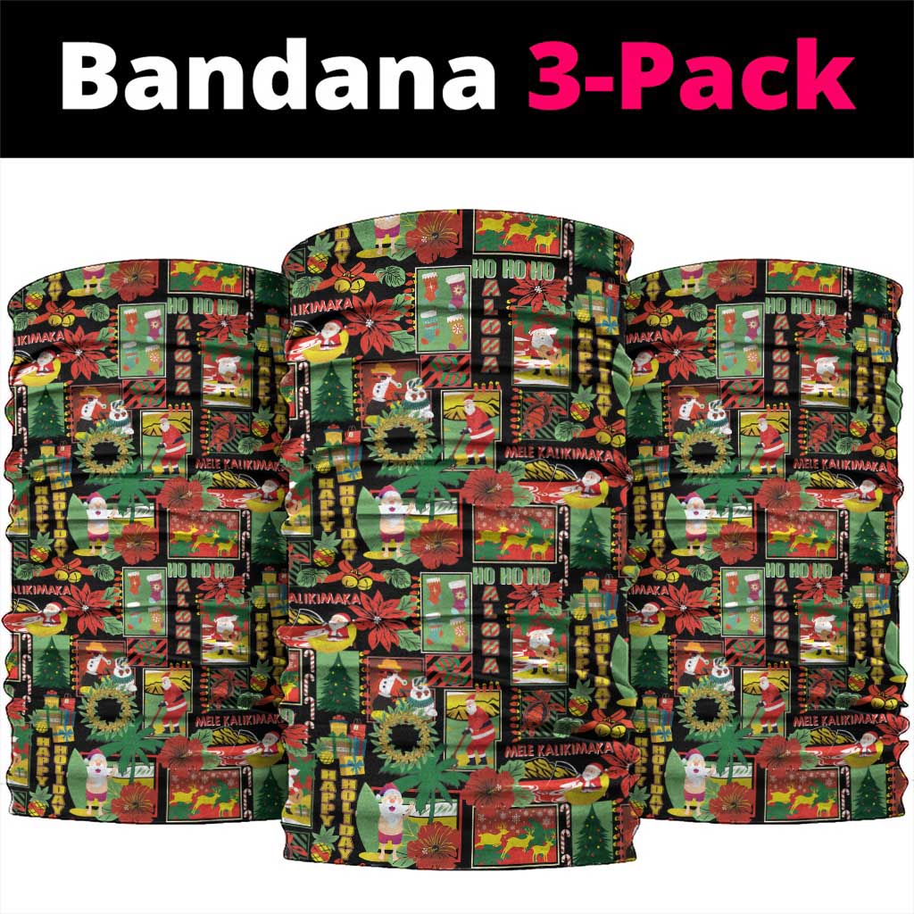 Hawaiian Santa Christmas Pattern Neck Gaiter Black Version - Wonder Print Shop