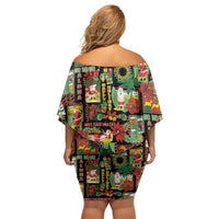 Hawaiian Santa Christmas Pattern Off Shoulder Short Dress Black Version - Wonder Print Shop