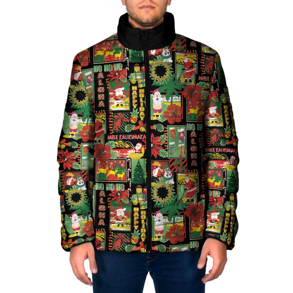 Hawaiian Santa Christmas Pattern Padded Jacket Black Version - Wonder Print Shop