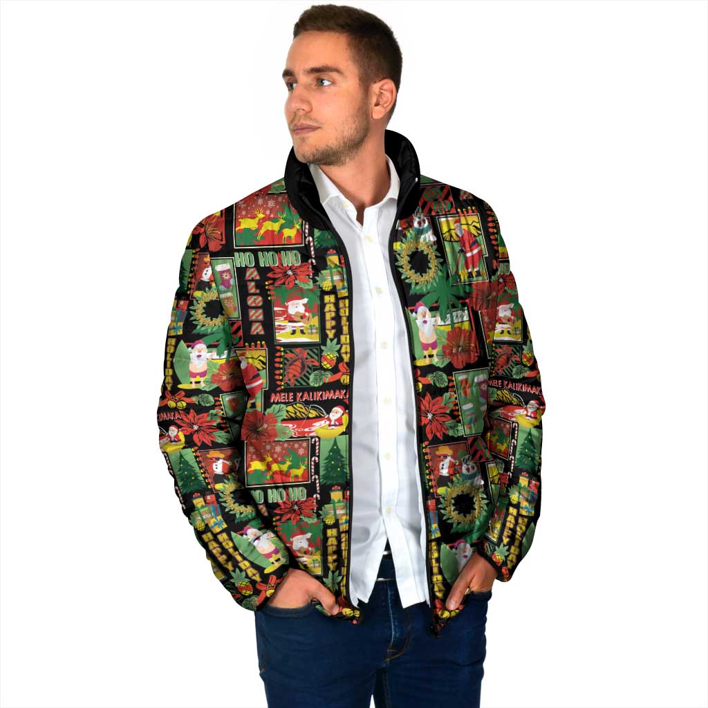 Hawaiian Santa Christmas Pattern Padded Jacket Black Version - Wonder Print Shop