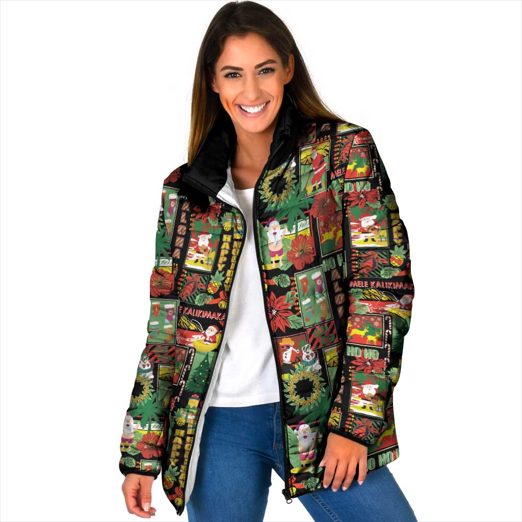 Hawaiian Santa Christmas Pattern Padded Jacket Black Version - Wonder Print Shop
